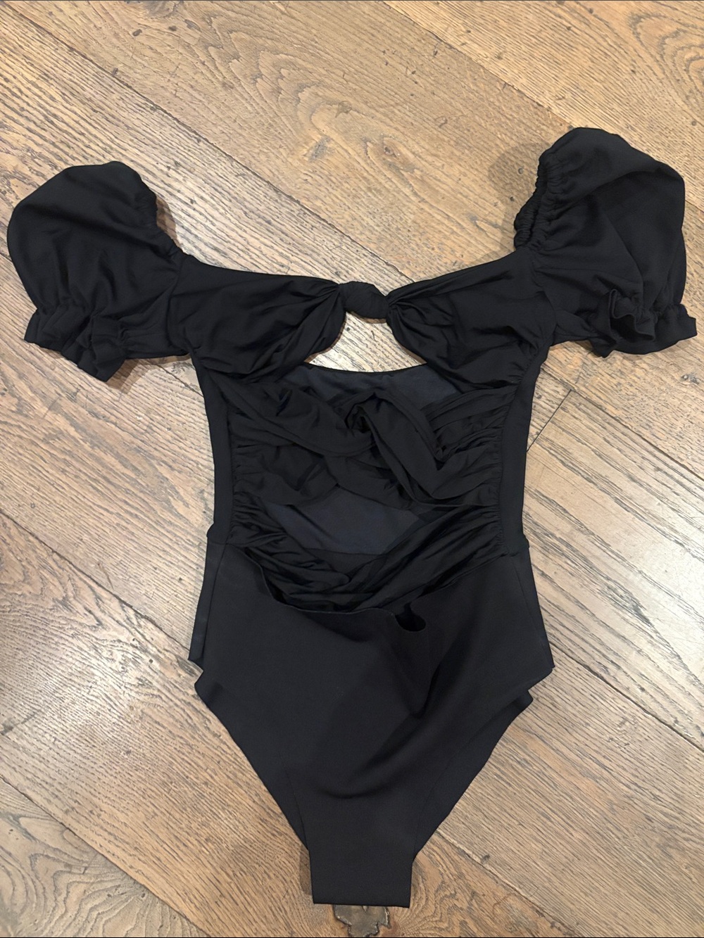 Agua Bendita Black Puff-Sleeve Kids One-Piece